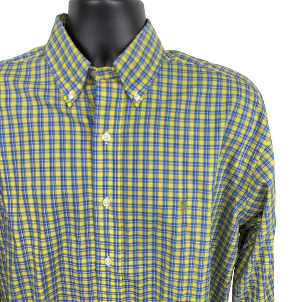 Polo Ralph Lauren Blake Mens M‎ Yellow Blue Plaid Long Sleeve Button Down Shirt